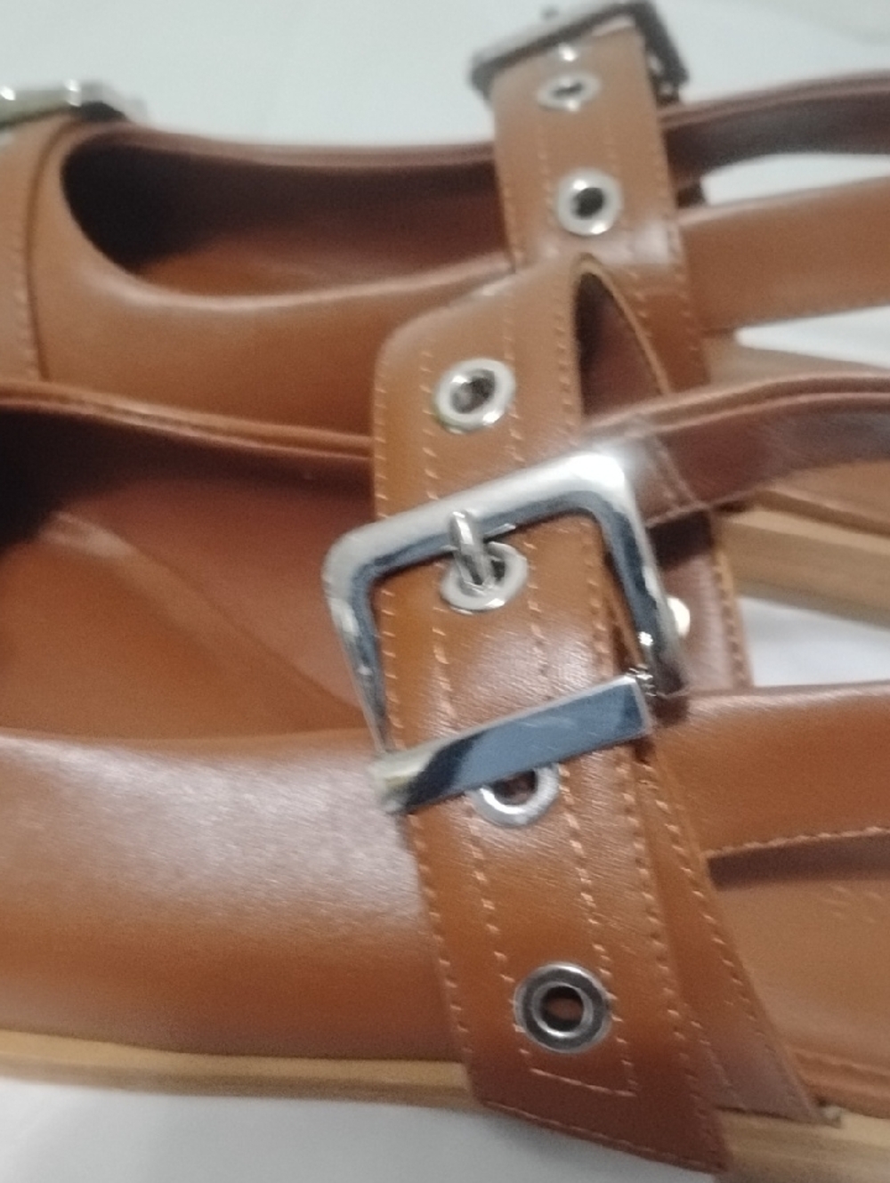 Quince Tan Pointed-Toe Buckle Flats with Eyelet Straps - Picture 5 of 9